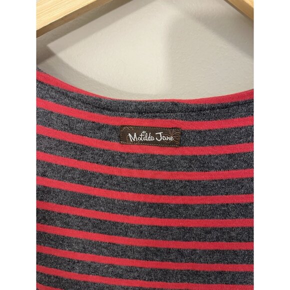 Matilda‎ Jane Womens Dress Size L Striped Tulle Sleeveless Red Gray - Picture 4 of 9